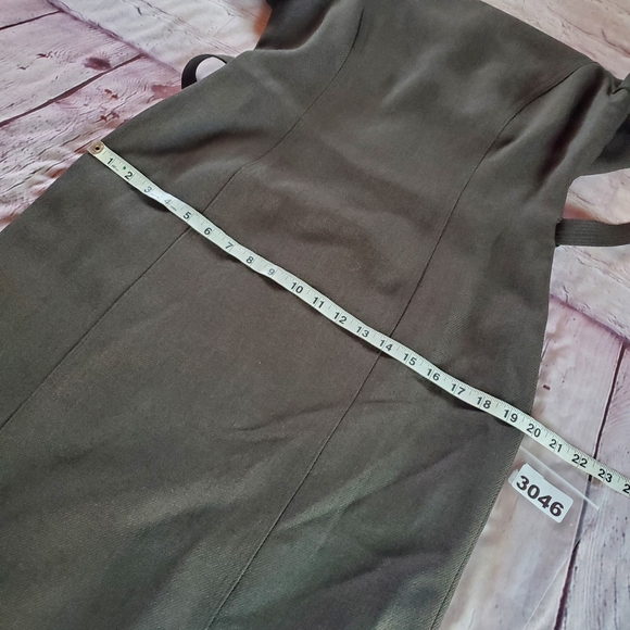 Tahari Arthur S Levine Olive Green Midi Dress Belted Short Sleeves Career Office - Picture 12 of 13